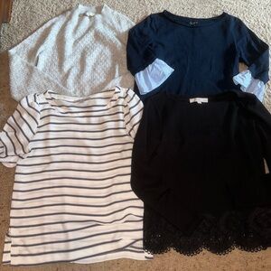 Loft size XS Lot of Four Women's Tops - White, Navy, Black, Striped